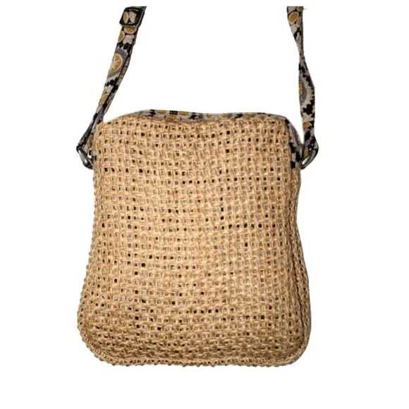 GreenJute “Hipster” Crossbody Bag - beige navy - zipper - Picture 4 of 12